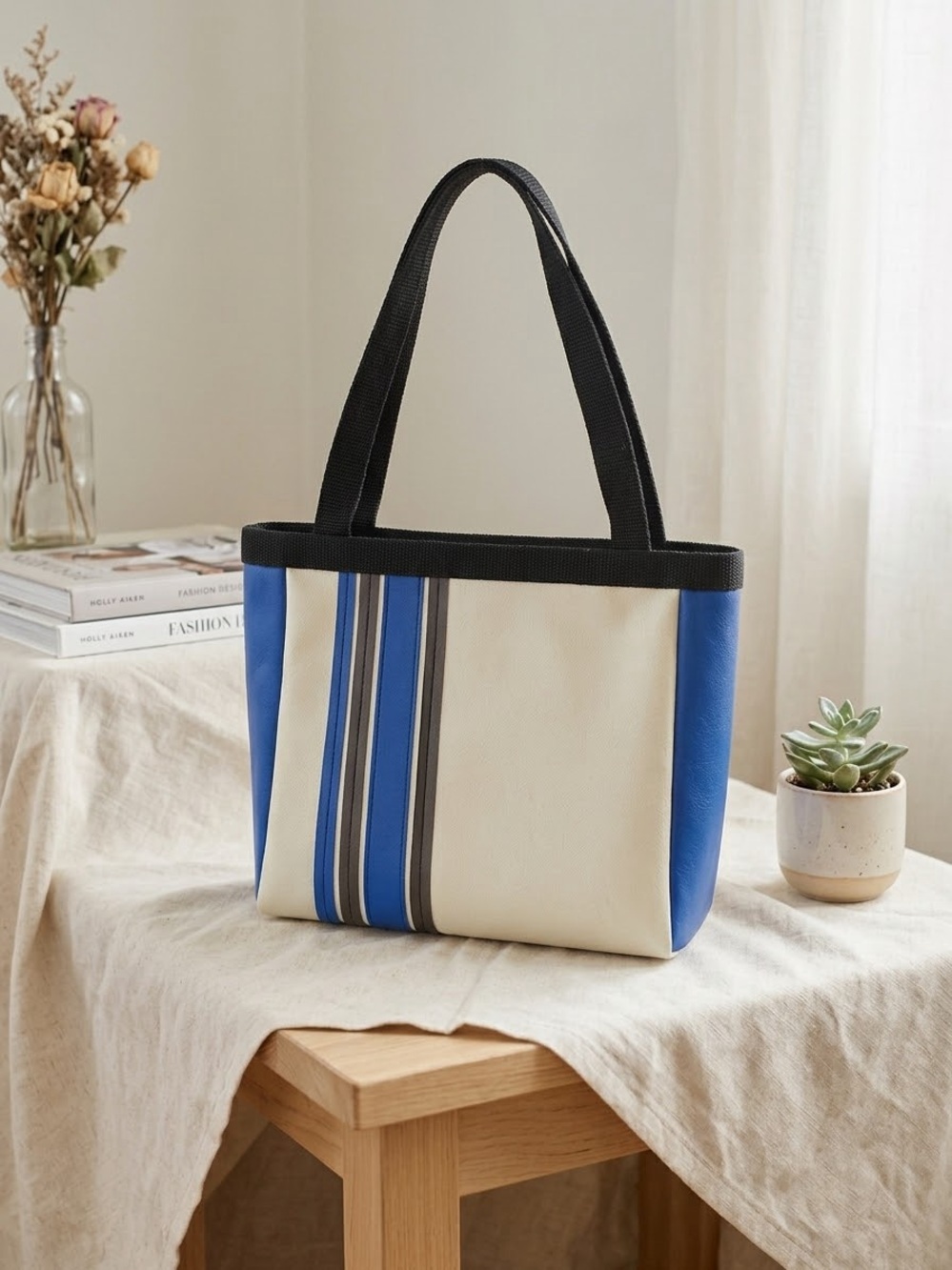 Holly Aiken Blue & Cream Stripe Tote Bag
